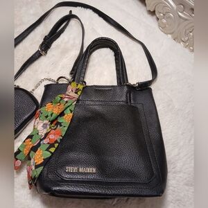 Steve Madden Black Tote Bag with Floral Scarf